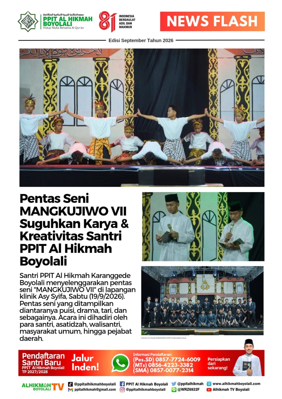 Pentas Seni MANGKUJIWO VII Suguhkan Karya dan Kreativitas Santri PPIT Al Hikmah Boyolali
